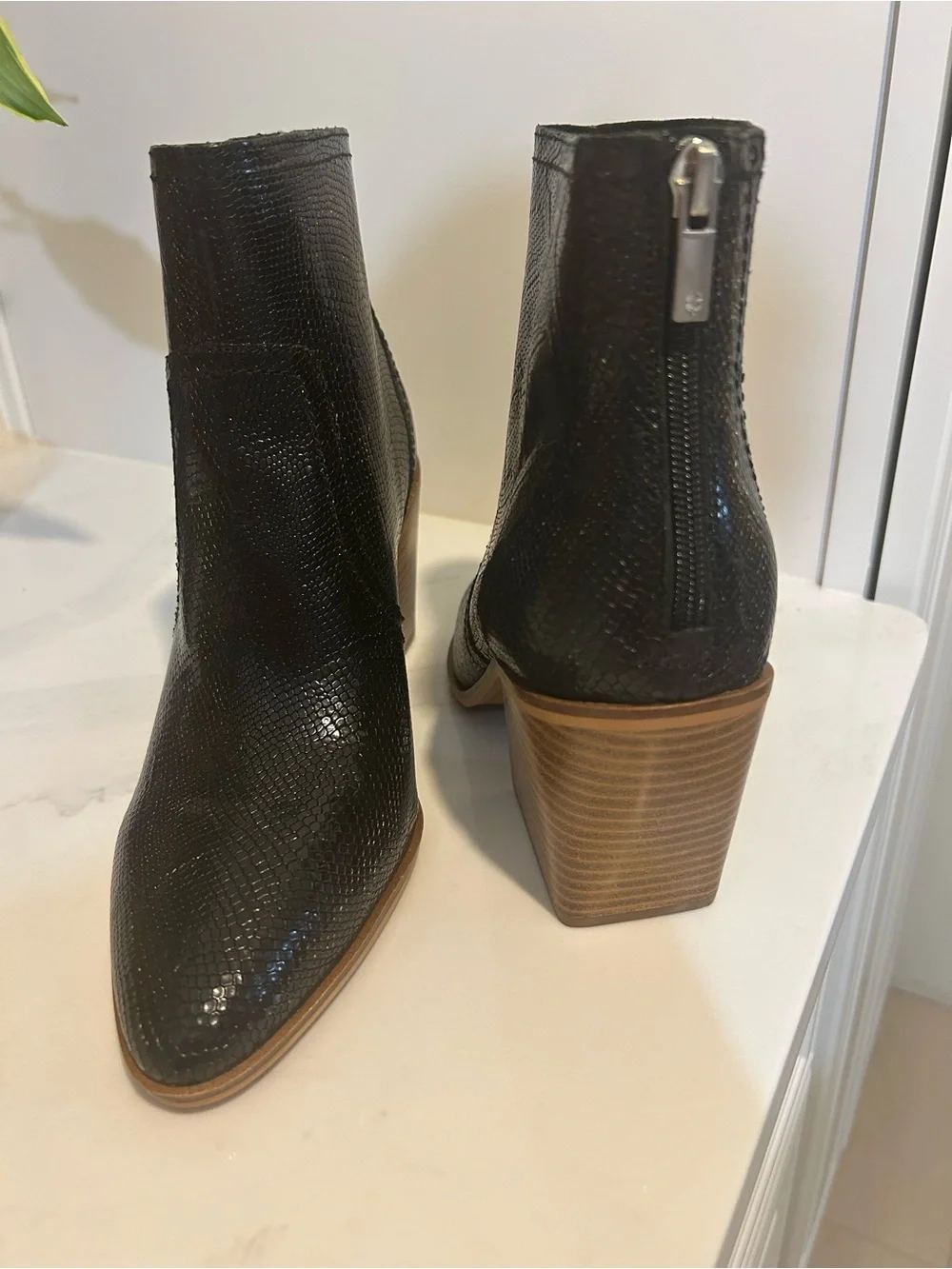 Lucky Brand Black Snake-Embossed Pointed Toe Ankle Booties